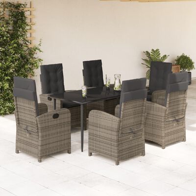 vidaXL 7-tlg. Garten-Essgruppe mit Kissen Grau Poly Rattan