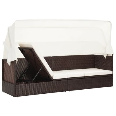 vidaXL Gartensofa mit Sonnendach Poly Rattan Braun