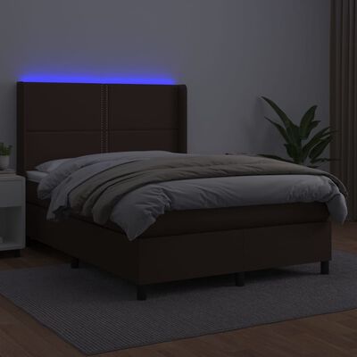 vidaXL Boxspringbett mit Matratze & LED Braun 140x200 cm Kunstleder