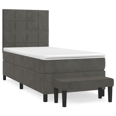 vidaXL Boxspringbett mit Matratze Dunkelgrau 90x190 cm Samt