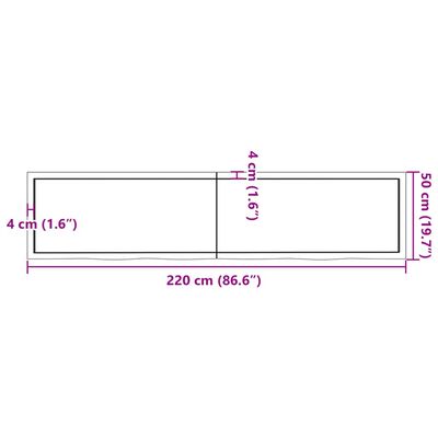 vidaXL Waschtischplatte Hellbraun 220x50x(2-4) cm Massivholz Behandelt