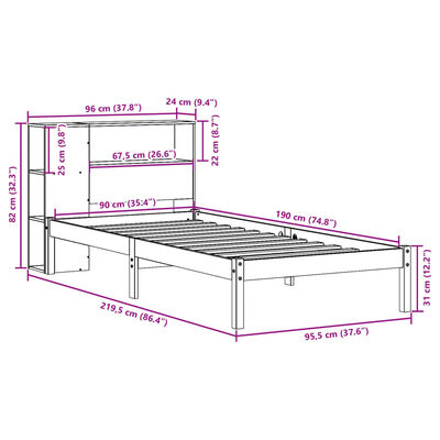 vidaXL Massivholzbett mit Regal ohne Matratze 90x190 cm Kiefer