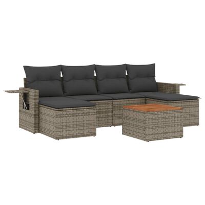 vidaXL 7-tlg. Garten-Sofagarnitur mit Kissen Grau Poly Rattan