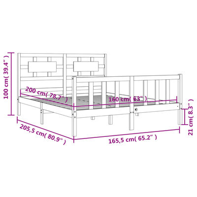 vidaXL Massivholzbett mit Kopfteil Weiß 160x200 cm