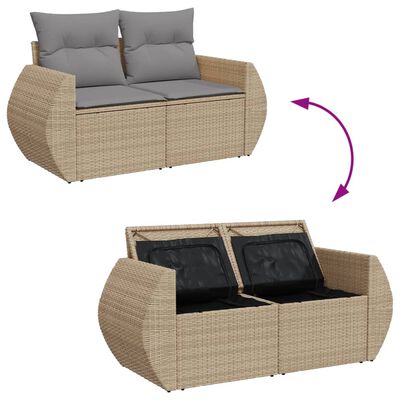 vidaXL Gartensofa mit Kissen 2-Sitzer Beige Poly Rattan