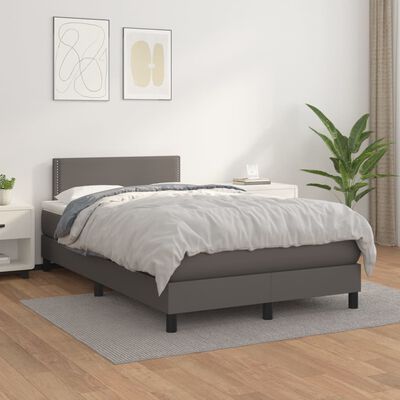 vidaXL Boxspringbett mit Matratze Grau 120x200 cm Kunstleder