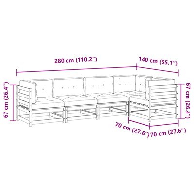 vidaXL 5-tlg. Garten-Sofagarnitur mit Kissen Massivholz Kiefer