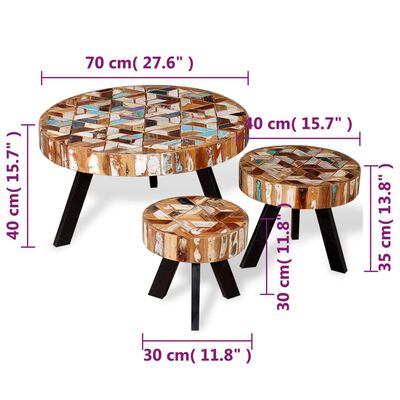 vidaXL 3-tlg. Couchtisch-Set Altholz Massiv