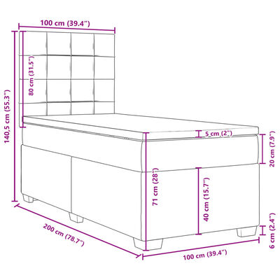 vidaXL Boxspringbett mit Matratze Hellgrau 100x200 cm Stoff