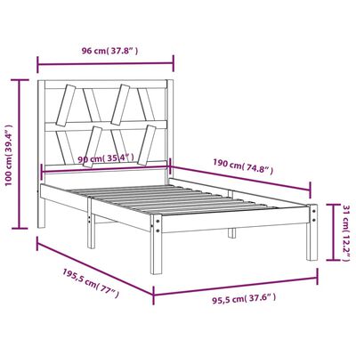 vidaXL Massivholzbett Kiefer 90x190 cm