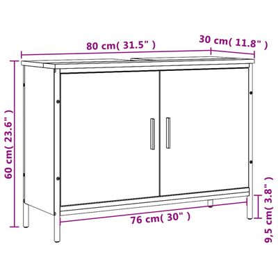 vidaXL Waschbeckenunterschrank Grau Sonoma 80x30x60 cm Holzwerkstoff