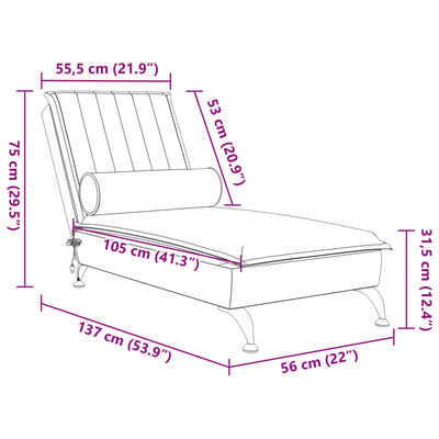 vidaXL Massage-Chaiselongue mit Nackenrolle Creme Samt