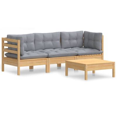 vidaXL 4-tlg. Garten-Lounge-Set mit Grauen Kissen Kiefernholz