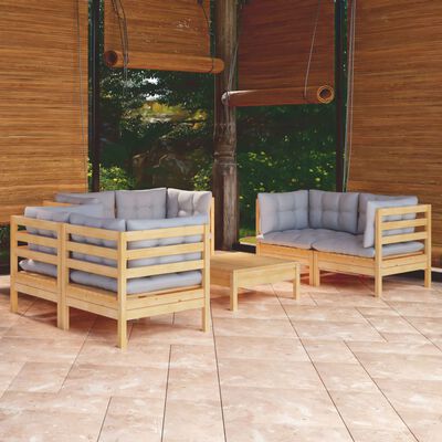 vidaXL 7-tlg. Garten-Lounge-Set mit Grauen Kissen Kiefer Massivholz