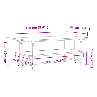 vidaXL Couchtisch Grau Sonoma 100x50x40 cm Holzwerkstoff