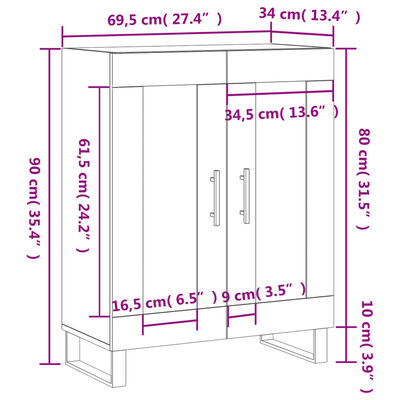 vidaXL Sideboard Grau Sonoma 69,5x34x90 cm Holzwerkstoff