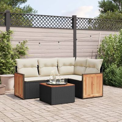 vidaXL 5-tlg. Garten-Sofagarnitur mit Kissen Schwarz Poly Rattan