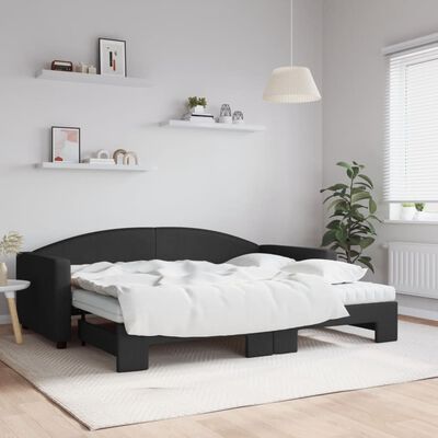 vidaXL Tagesbett Ausziehbar mit Matratzen Schwarz 90x200 cm Stoff