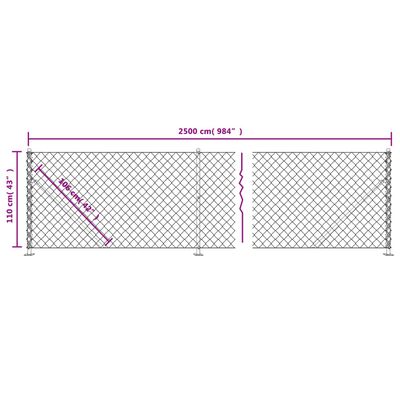 vidaXL Maschendrahtzaun mit Bodenflansch Silbern 1,1x25 m