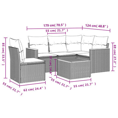 vidaXL 6-tlg. Garten-Sofagarnitur mit Kissen Beige Poly Rattan