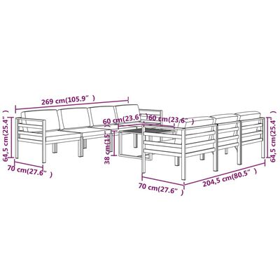 vidaXL 8-tlg. Garten-Lounge-Set mit Kissen Aluminium Anthrazit