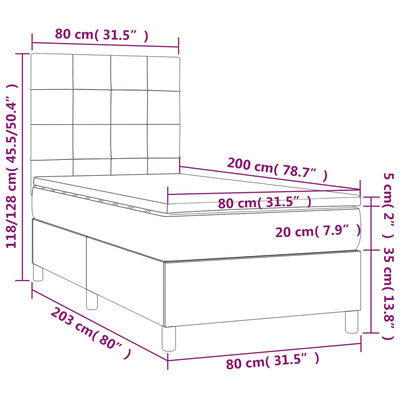 vidaXL Boxspringbett mit Matratze & LED Taupe 80x200 cm Stoff