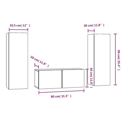 vidaXL 3-tlg. TV-Schrank-Set Braun Eichen-Optik Holzwerkstoff