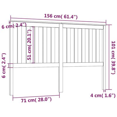 vidaXL Kopfteil Weiß 156x6x101 cm Massivholz Kiefer