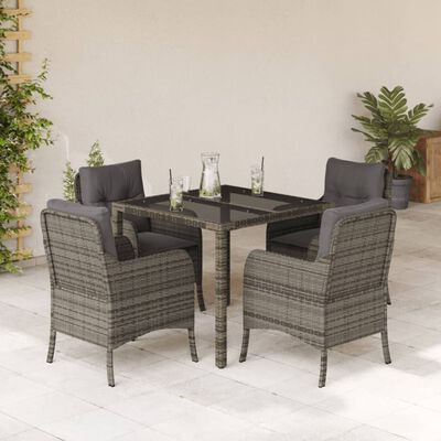 vidaXL 5-tlg. Garten-Essgruppe mit Kissen Grau Poly Rattan