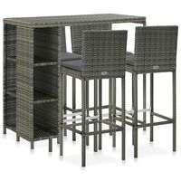 vidaXL 5-tlg. Gartenbar-Set mit Kissen Poly Rattan Grau