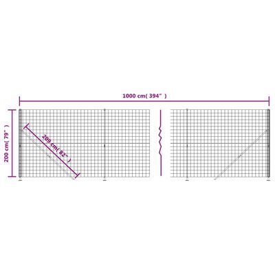 vidaXL Maschendrahtzaun mit Bodenflansch Grün 2x10 m