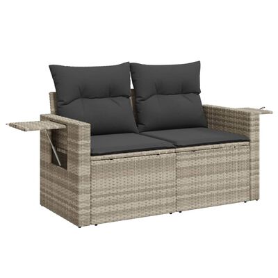 vidaXL 6-tlg. Garten-Sofagarnitur mit Kissen Hellgrau Poly Rattan