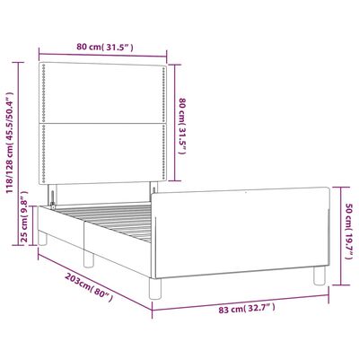 vidaXL Bettgestell mit Kopfteil Taupe 80x200 cm Stoff