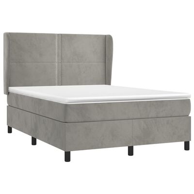 vidaXL Boxspringbett mit Matratze Hellgrau 140x200 cm Samt