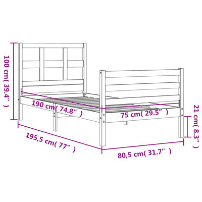 vidaXL Massivholzbett mit Kopfteil Weiß