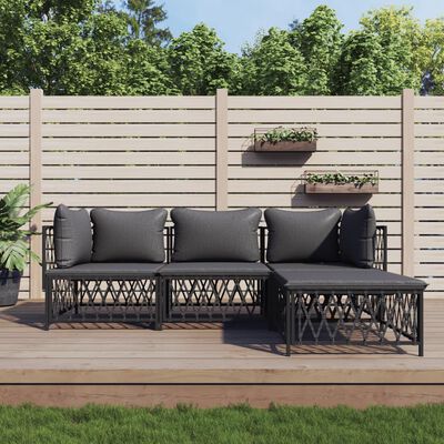 vidaXL 4-tlg. Garten-Lounge-Set mit Kissen Anthrazit Stahl