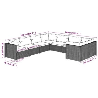 vidaXL 8-tlg. Garten-Lounge-Set mit Kissen Poly Rattan Braun