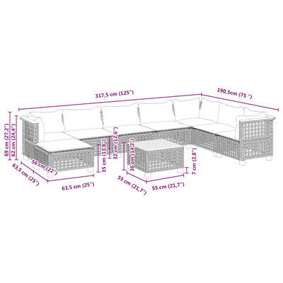 vidaXL 9-tlg. Garten-Sofagarnitur mit Kissen Schwarz Poly Rattan