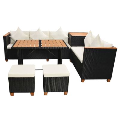 vidaXL 7-tlg. Garten-Lounge-Set mit Auflagen Poly Rattan Schwarz