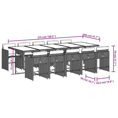 vidaXL 11-tlg. Garten-Essgruppe mit Kissen Grau Poly Rattan