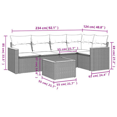 vidaXL 6-tlg. Garten-Sofagarnitur mit Kissen Schwarz Poly Rattan