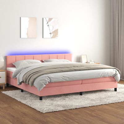 vidaXL Boxspringbett mit Matratze & LED Rosa 200x200 cm Samt