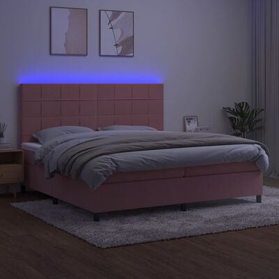 vidaXL Boxspringbett mit Matratze & LED Rosa 200x200 cm Samt