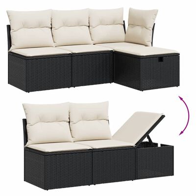 vidaXL 5-tlg. Garten-Sofagarnitur mit Kissen Schwarz Poly Rattan