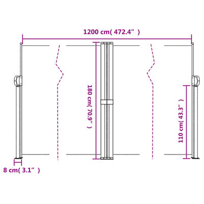 vidaXL Seitenmarkise Ausziehbar Taupe 180x1200 cm