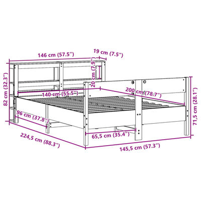 vidaXL Massivholzbett ohne Matratze Wachsbraun 140x200 cm Kiefernholz