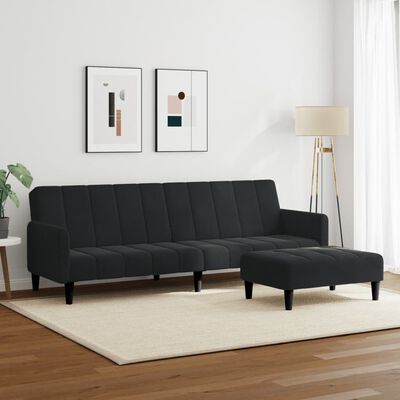 vidaXL Schlafsofa 2-Sitzer mit Fußhocker Schwarz Samt