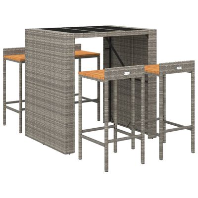 vidaXL 5-tlg. Gartenbar-Set Grau Poly Rattan & Massivholz Akazie