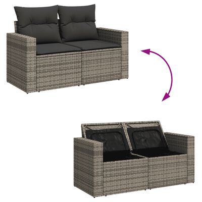 vidaXL 10-tlg. Garten-Sofagarnitur mit Kissen Grau Poly Rattan