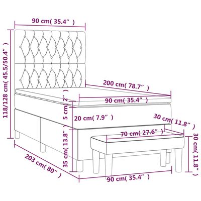 vidaXL Boxspringbett mit Matratze Hellgrau 90x200 cm Samt